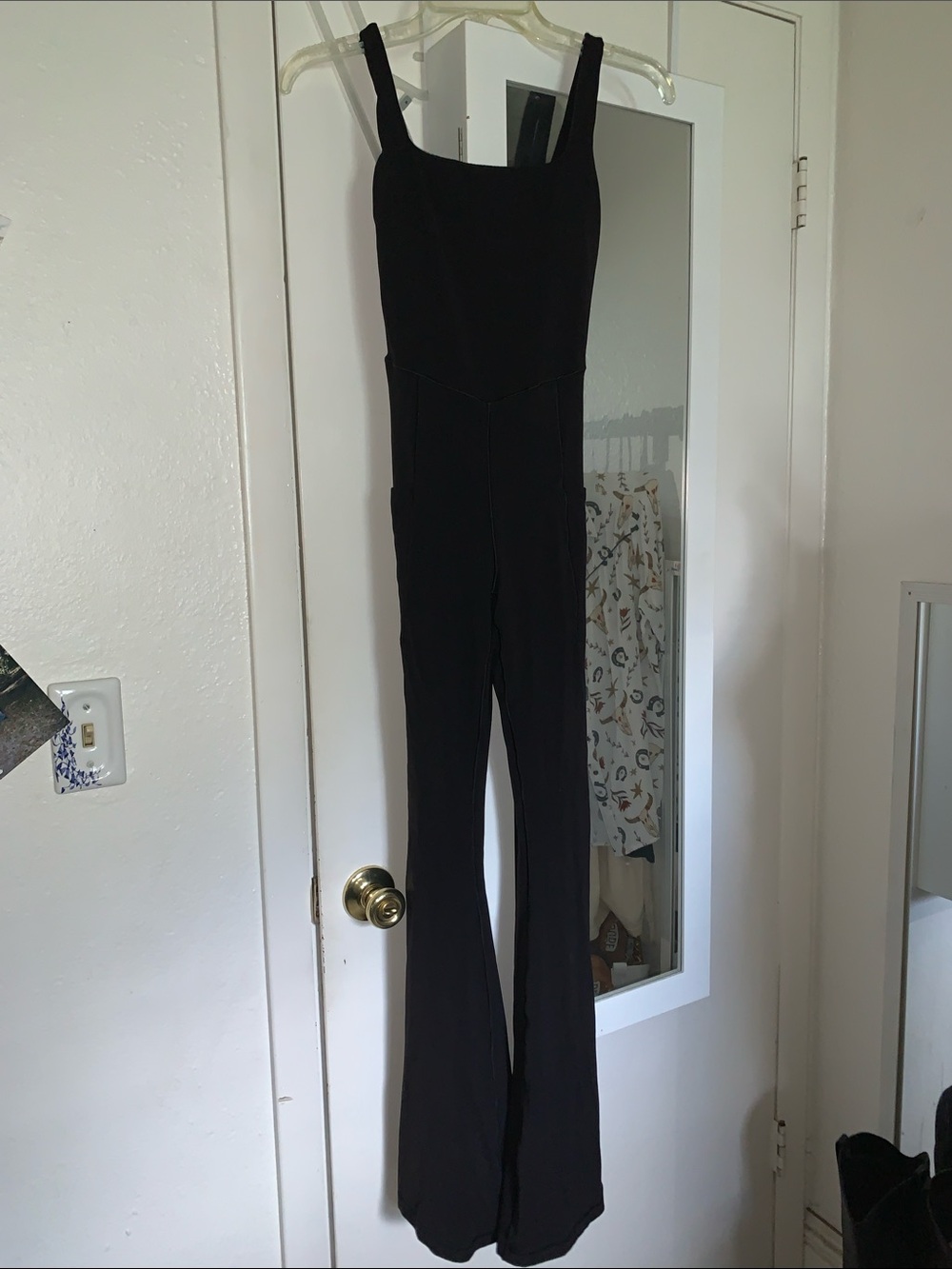 aerie Black Square-Neck Flared Jumpsuit